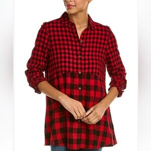 Beachlunchlounge Long Sleeve Emery Blouse in Red and Black Size XL